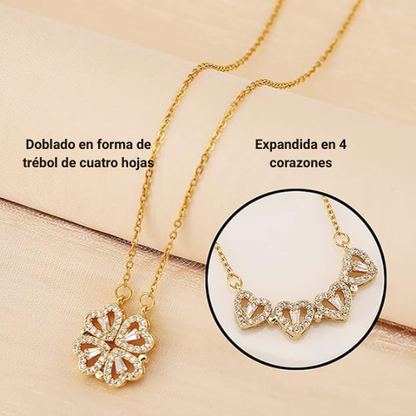 Collar en forma de corazón y trébol de cuatro hojas