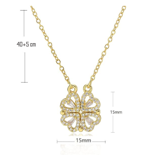 Collar en forma de corazón y trébol de cuatro hojas