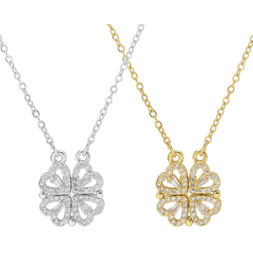 Collar en forma de corazón y trébol de cuatro hojas